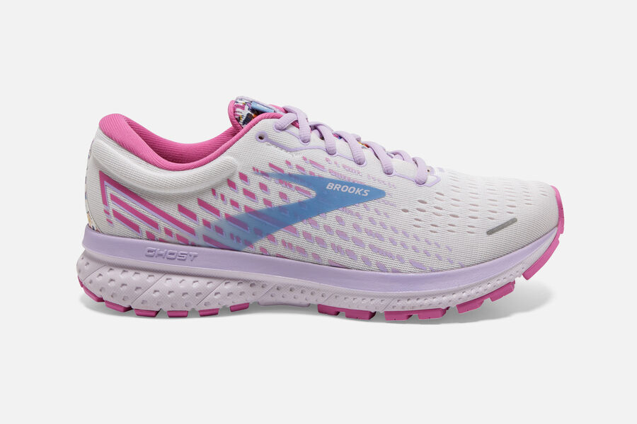 Brooks Women's Ghost 13 Road Running Shoes White/Lilac/Pink ( YQCNU5192 )